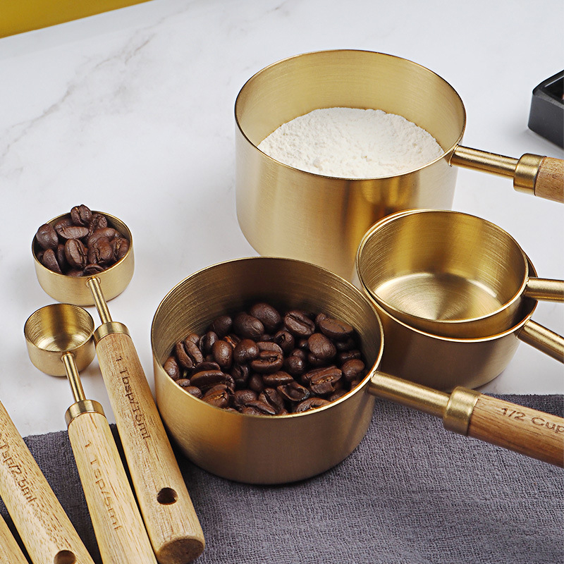 4/8pcs 나무 금 측정 컵과 숟가락 스테인레스 스틸 - Kitchen Gadgets Gold 리뷰 및 가격