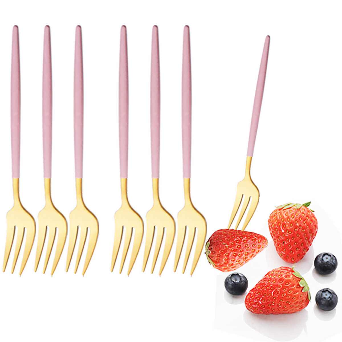 6Pcs 핑크 골드 식기 세트 스테인레스 스틸 작은 포 - Kitchen Gadgets Gold 리뷰 및 가격
